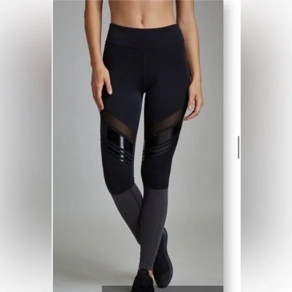 Nylora high rise Black leather stripe and Gray and white stripe workout Leggings